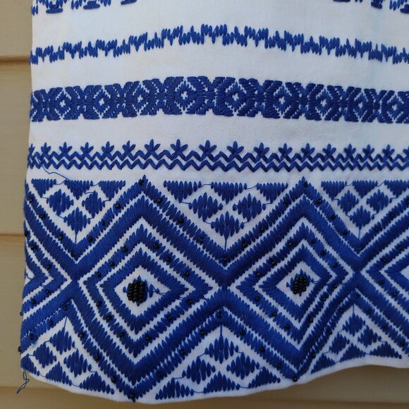 Sam Edelman White Mini Skirt Blue Embroidered Print Beading Short - Picture 6 of 12
